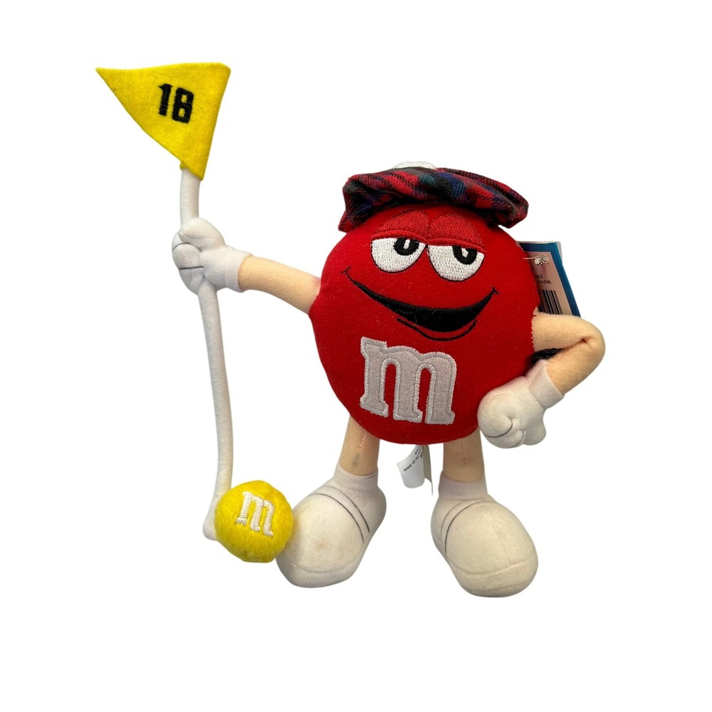 Vintage M&M's Red Character Golf Plush Toy Plaid Hat‎ 18th Hole Flag Collectible
